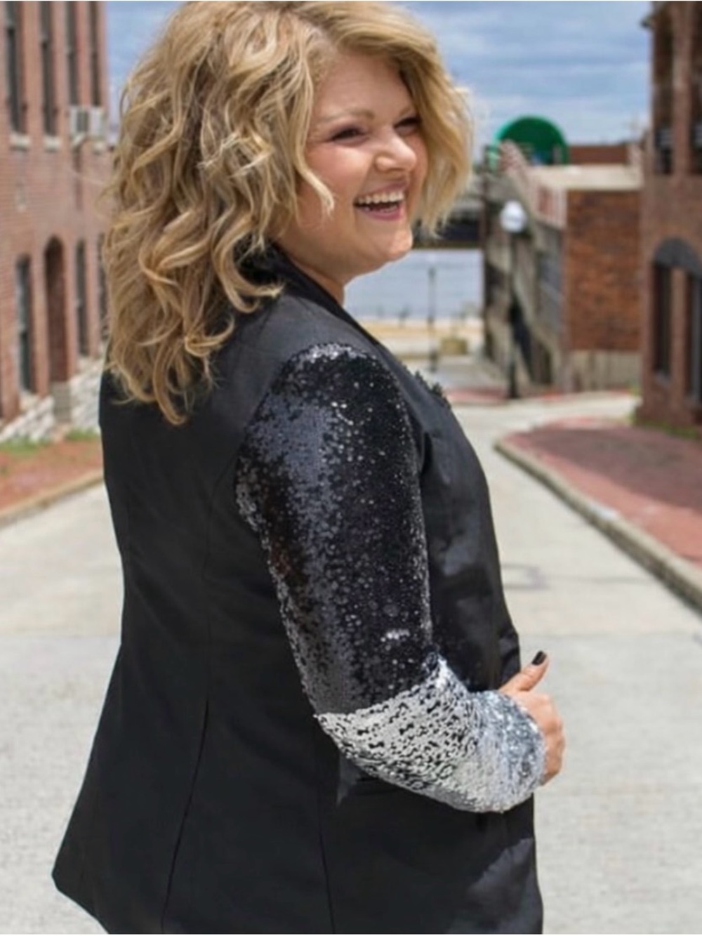 Sequin Sleeve Black Women's Blazer Jacket